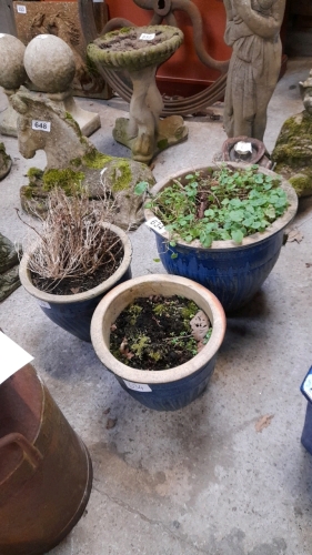 3 BLUE GARDEN POTS