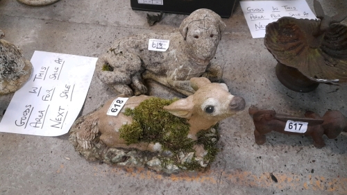 2 GARDEN ORNAMENTS- FAWN & DOG