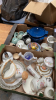 2 BOXES ASSORTED CHINA CAST POTS ETC