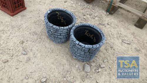 PAIR OF ROUND BRICK POTS