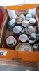 2 BOX ASSORTED CHINA CUPS & SAUCERS, JUGS ETC