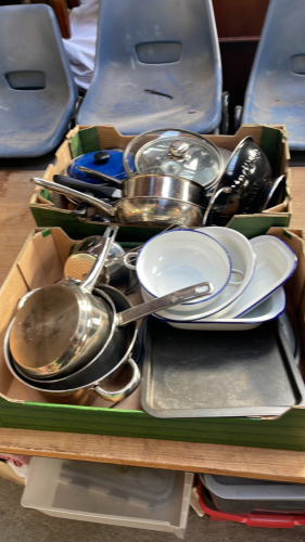 2 BOXES PANS & KITCHENWARE