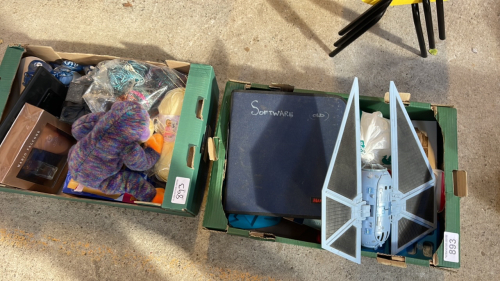2 BOXES TOYS WOOL & MISC