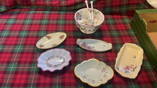 BOX CROWN DUCAL SERVING BOWL & SANDWICH PLATES ETC