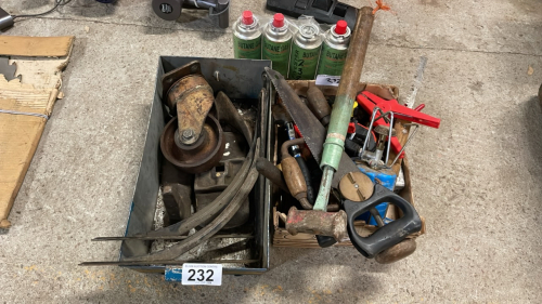 2 BOXES TOOLS GAS CYLINDERS ETC