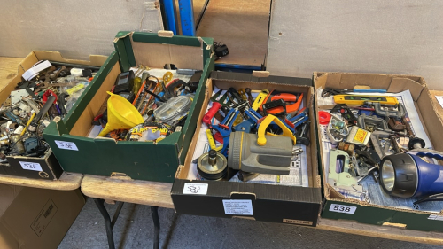 4 BOXES ASSORTED TOOLS TORCHES ETC