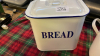 2 ENAMEL BREAD BINS MINCER & TINS - 2