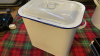 2 ENAMEL BREAD BINS MINCER & TINS - 4