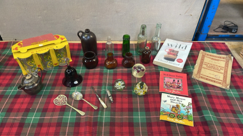 BOX PAPERWEIGHTS GLASS BOTTLES BOOKS WHISTLE ETC