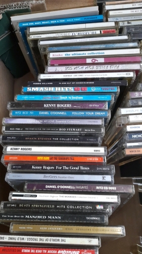 2 BOXES -CD'S 8 TRACK TAPES & ANTIQUE BOOKS