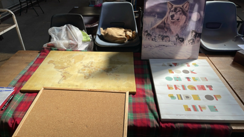 3 CANVAS PICTURES & CORK BOARD