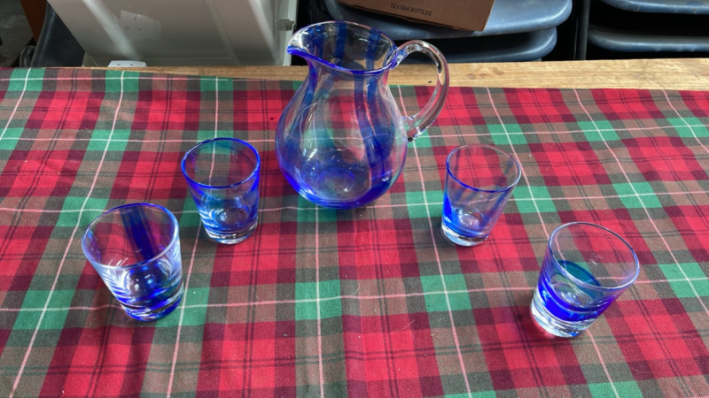 BLUE JUG & 4 GLASSES