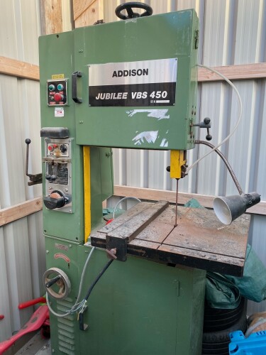 3 phase Band saw. Box of various blades.