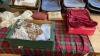 2 BOXES VELVET CURTAINS CUSHIONS TABLECLOTHS & MATERIAL