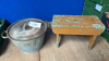 GALVANISED POT & WOODEN STOOL