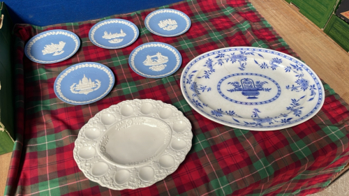 2 BOXES ASSORTED CHINA PLATES ETC