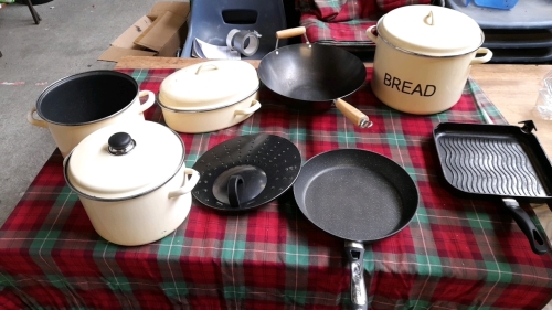 X2 BOX PANS, WOK, BREAD BIN ETC