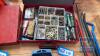 Metal Parts Case c/w Washers, Halogen Bulbs, Screws Etc