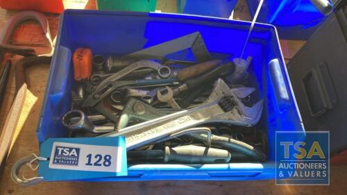 Box c/w Quantity Spanners, Adjustable Key Etc