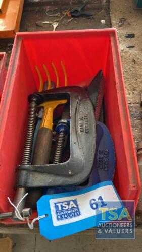 Box Containing G Clamps and Hand Tools