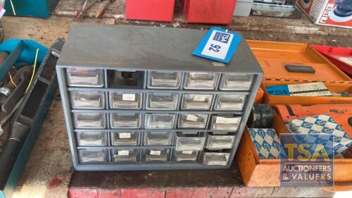 Plastic Multi Drawer c/w Washers, Nuts, Bolts, Gauges Etc