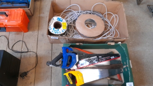 2 BOX LOTS - CABLE & HAND SAWS