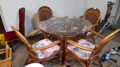 CANE TABLE & 4 CHAIRS