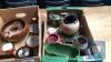2 BOXES CHINA POTTERY CLOCK BAROMETERS WOODENWARE ETC