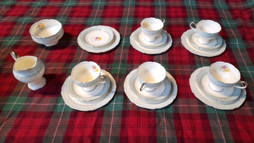 BOX 19 PCS PARAGON TEA WARE- (1 CUP MISSING)