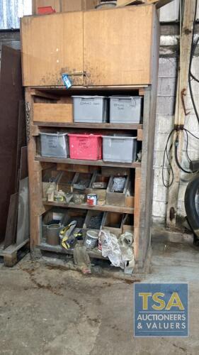 Contents of Wooden Shelves and Cabinet Comprising Screws,