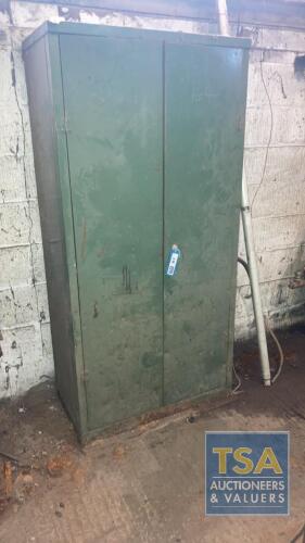 Green Metal Double Door Cabinet With Contents - As Viewed